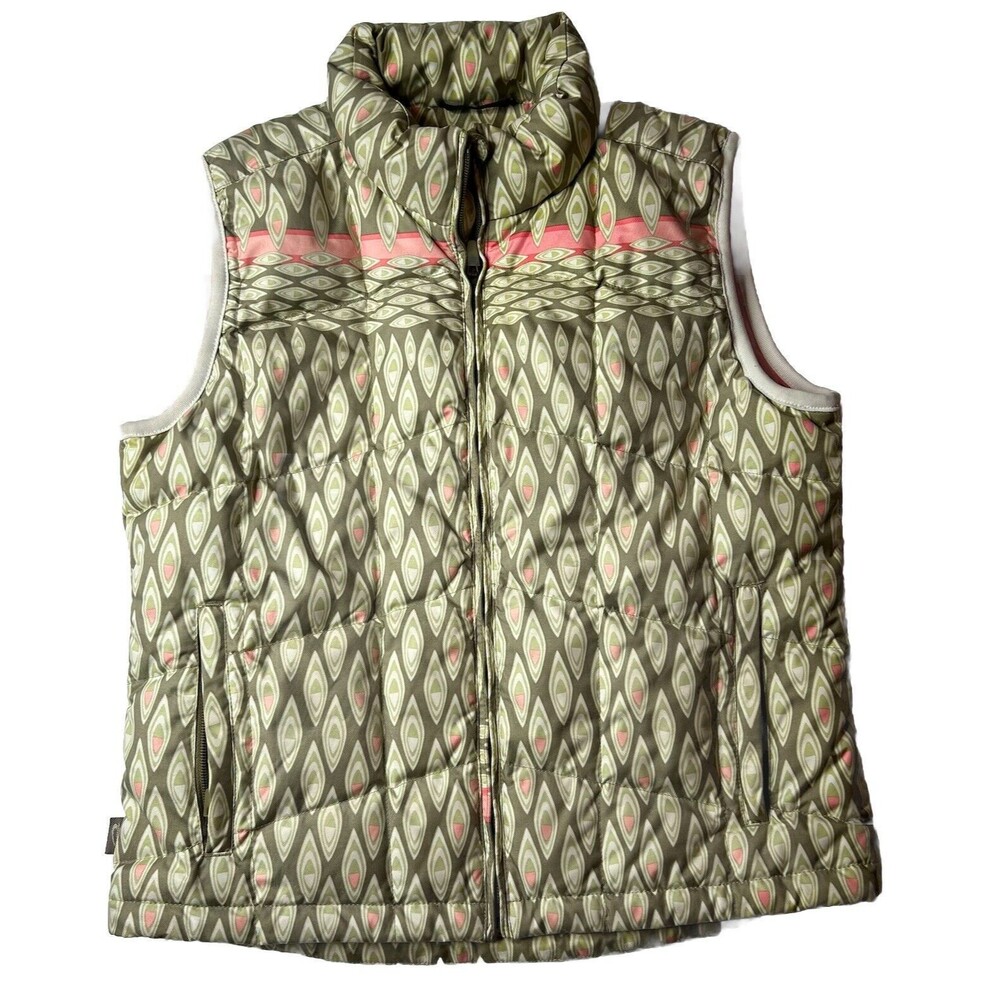 Obermeyer Women’s 6 Down Puffer Vest Ski Sage Green Art Geometric Gorpcore